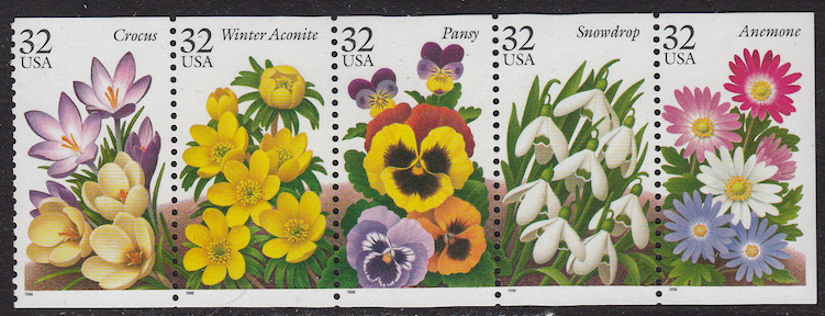 #3029a Flowers Strip of 5, Please see the description