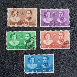 1939 Iran Persia Complete set Pahlavi Wedding. Queen Foozieh Scott 871-875. Used