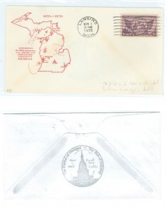 US 775 1935 3c Michigan Statehood/100th anniversary (single) on an addressed (penciled)first day cover with a Beverly Hills cach