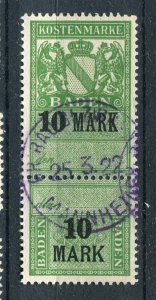 GERMANY; BADEN early 1920s fine used Revenue issue 10M, value