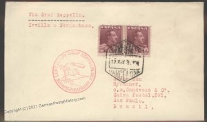 Spain Germany 1930 Graf Zeppelin Seville Rio Brazil Mi64A Flown Cover Per 103494