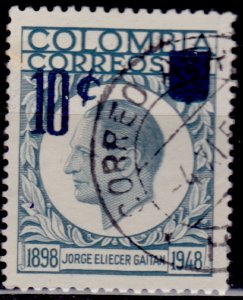 Colombia, 1959, The Death of Jeorge Gaitan, surcharged 10/3c, used