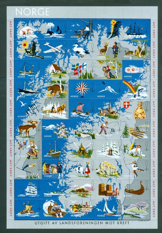 Norway Poster Stamp, Sheet  Mnh. Cancer. Polar Bear, Map,Viking,Ships,Animals