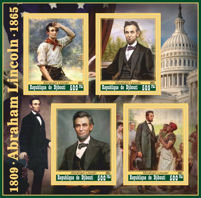 Stamps. Abraham Lincoln 1+1 sheets perf 2021 year Djibouti