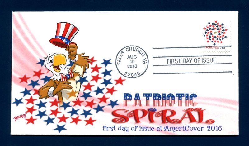 Sc. 5131 Patriotic Spiral FDC - Dave Bennett Cachets / Cachetoons