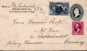 United States 1894 2c Postal Stationary Envelope Uprated with Scott 220 & 230