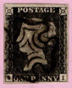 GBR SC #1 U (I,I) 1840 Queen Victoria 4 margins w/black MC cancel CV $415.00