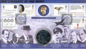 2004 Benham Conquest of the skies Cover with Liberia $1 Coin 