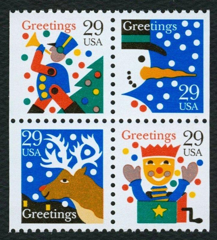 #2798c 29c Christmas: Greetings, Se-Tenant Block, Mint **ANY 5=FREE SHIPPING** 