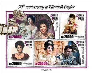 Sierra Leone - 2022 Actress Elizabeth Taylor Anniv. - 4 Stamp Sheet - SRL220140a