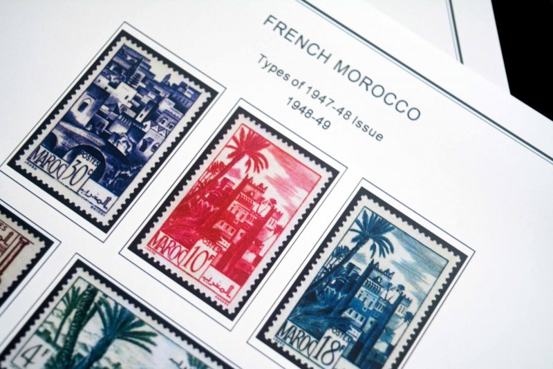 COLOR PRINTED FRENCH MOROCCO 1891-1955 STAMP ALBUM PAGES (46 illustrated pages)