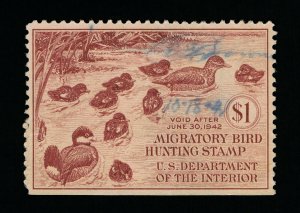 VERY AFFORDABLE GENUINE SCOTT #RW8 F-VF USED 1941 FEDERAL DUCK STAMP #13192