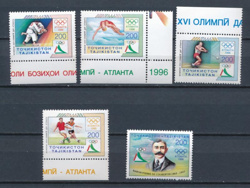 Tajikistan 1995 Scott  99-103 (5) MNH - Summer Olympic games Atlanta