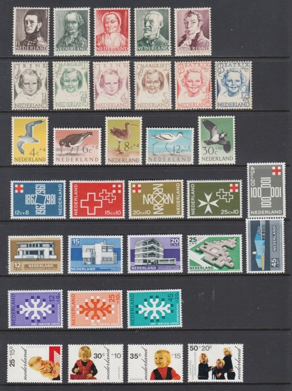 Netherlands Sc B134/B492 MLH. 1941-1972 Semi Postals, 7 cplt sets, fresh, VLH