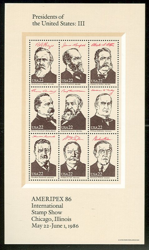 US #2218I 22¢ Presidents sheet, TAGGING OMITTED ERROR w/PF CERTIFICATE