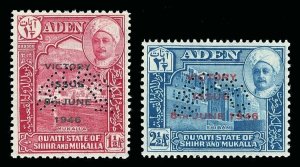 Aden - Qu'aiti 1946 KGVI Victory SPECIMEN set VFM. SG 12s-13s.