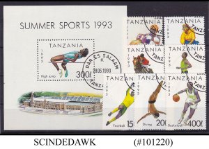 TANZANIA - 1993 SUMMER SPORTS SET OF 1 MIN/SHT & 7 STAMPS USED