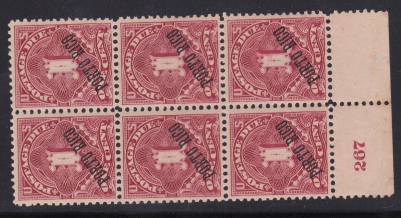 Puerto Rico Stamp Postage Due J1 Blk 6 Mint Never Hinged 36 Degree Overprint MNH