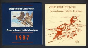 2x  Wildlife Habitat Conservation Booklets 1987 & 1988 w stamps VD Value= $30.00