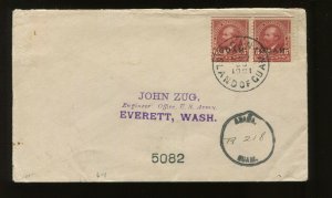 Guam 6 Overprint Used Pair on Registered 1901 Cover to Everett WA (Cv 750)