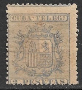 CUBA 1875 2p Grayish Blue ARMS Telegraph Stamp His. T39 MHR