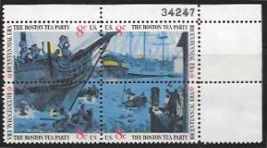 US #1480-83 PB MNH Boston Tea Party.  Ghost of Plate Number