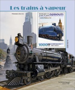 DJIBUTI - 2021 - Steam Trains - Perf Souv Sheet - Mint Never Hinged