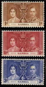 THE GAMBIA - 1937 SG 147/149 KGVI CORONATION SET of 3 - Mint * (MOGH / MM) 