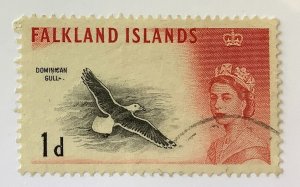 Falkland Islands 1960 Scott 129 used - 1p,  Queen Elizabeth II and Bird