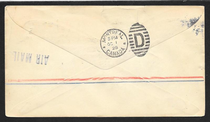 UNITED STATES First Flight Cover Sc#647 Pair on 1928 New York to Montreal