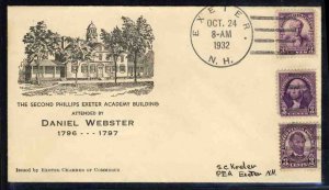 United States First Day Covers #725-24 Cat$25, 1932 3c Daniel Webster, Exeter...