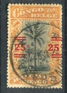 BELGIAN CONGO; 1920s early pictorial surcharged issue fine used 25c. value