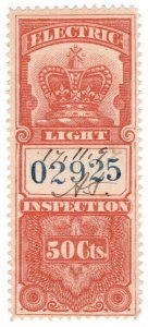 (I.B) Canada Revenue : Electric Light Inspection 50c (1895)