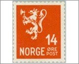 Norway Used NK 244   Posthorn and Lion III (no wmk) 14 Øre Bright orange