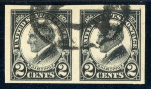 US Stamp #611 Warren G Harding 2c - PAIR - USED - CV $10.00