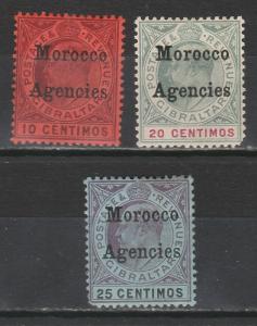 MOROCCO AGENCIES 1903 KEVII 10C 20C AND 25C WMK CROWN CA