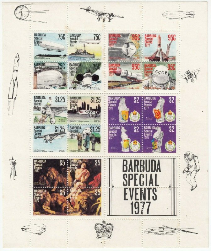 Barbuda; 1977 Special Events Sheetlet, MNH, Aviation, Coronation, Airships 