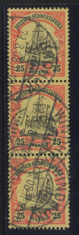 German South West Africa Sc #17 (1901) 25pf Yacht Strip w/Windhuk CDS Used