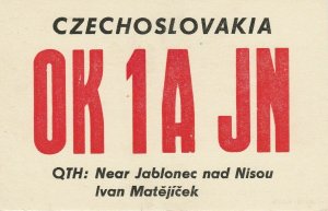 6951 Amateur Radio QSL Card NEAR JABLONEC NAD NISOU CZECHOSLOVAKIA-