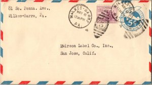 United States Pennsylvania Wilkes Barre 1934 numeral duplex  3c NRA on 5c Mon...