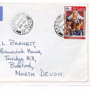 UU459 1971 St Lucia North Devon GB Cover {samwells-covers}