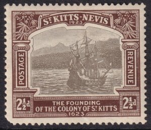 Sc# 56 St. Kitts-Nevis 1923 Caravel in Old Road Bay MLMH 2½ pence CV $6.50