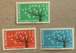 Turkey 1962 Europa (Tree Leaves), MNH. Scott 1553-1555, CV $2.05