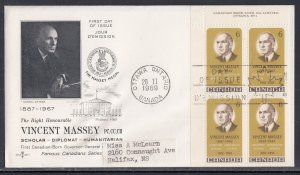 Canada Scott 491 UL Pl Blk Rose Craft FDC - Vincent Massey