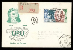 1950 Wallis Et Futuna Scott #C10 on Registered Used Cover,  Mata-Utu to France