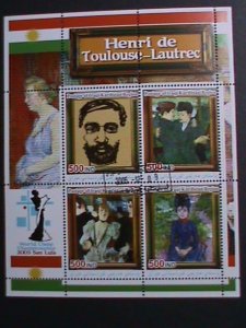 ​IRAQ-2005 FAMOUS PAINTER-HENRI DE TOUIOUSO LAUTREC & HIS PAINTINGS S/S -CTO