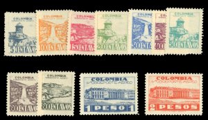 Colombia #C134-144 Cat$20.15, 1945 Airpost, complete set, hinged