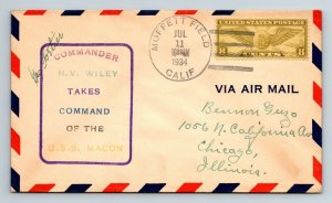 USS Macon 1934 July 11 - Wiley Takes Command - Fortier Cachet Signed - L34890