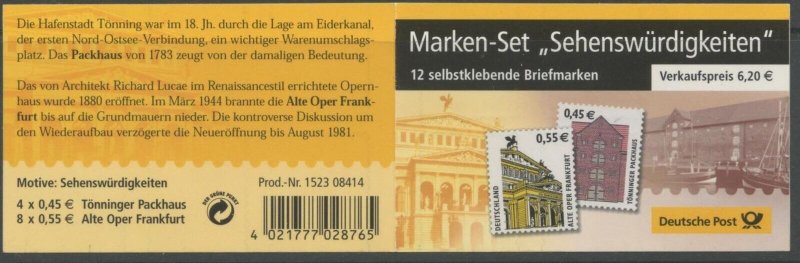 GERMANY Sc#2216a 2002 Historic Sites 0.55 (6) & 0.45 (4) Booklet Mint NH
