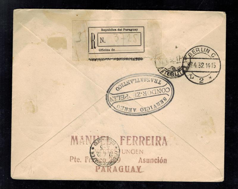 1932 Paraguay Graf Zeppelin Cover to Berlin Germany  LZ 127 Airship